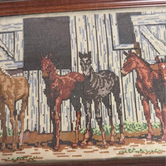 Competed Little Partners Cross Stitch Decorative Horse Art Framed VTG Wall Decor - Picture 12 of 15